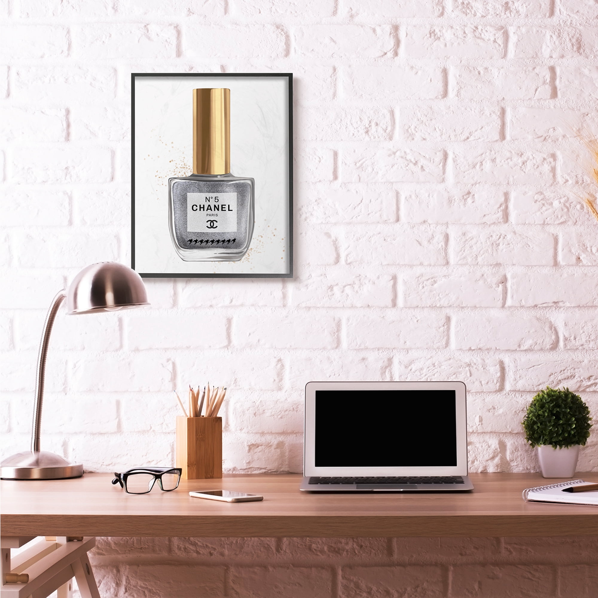 Stupell Industries Makeup Nail Polish Black Gold Fashion Design Framed Wall Art by Ziwei Li