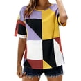 thumbnail image 3 of TaTaai Geometric Print Blouse Lightweight Breathable Women's Casual Round Neck Short Sleeve Stretch Fabric Spring Summer Daily Fashion Top Gift, 3 of 7
