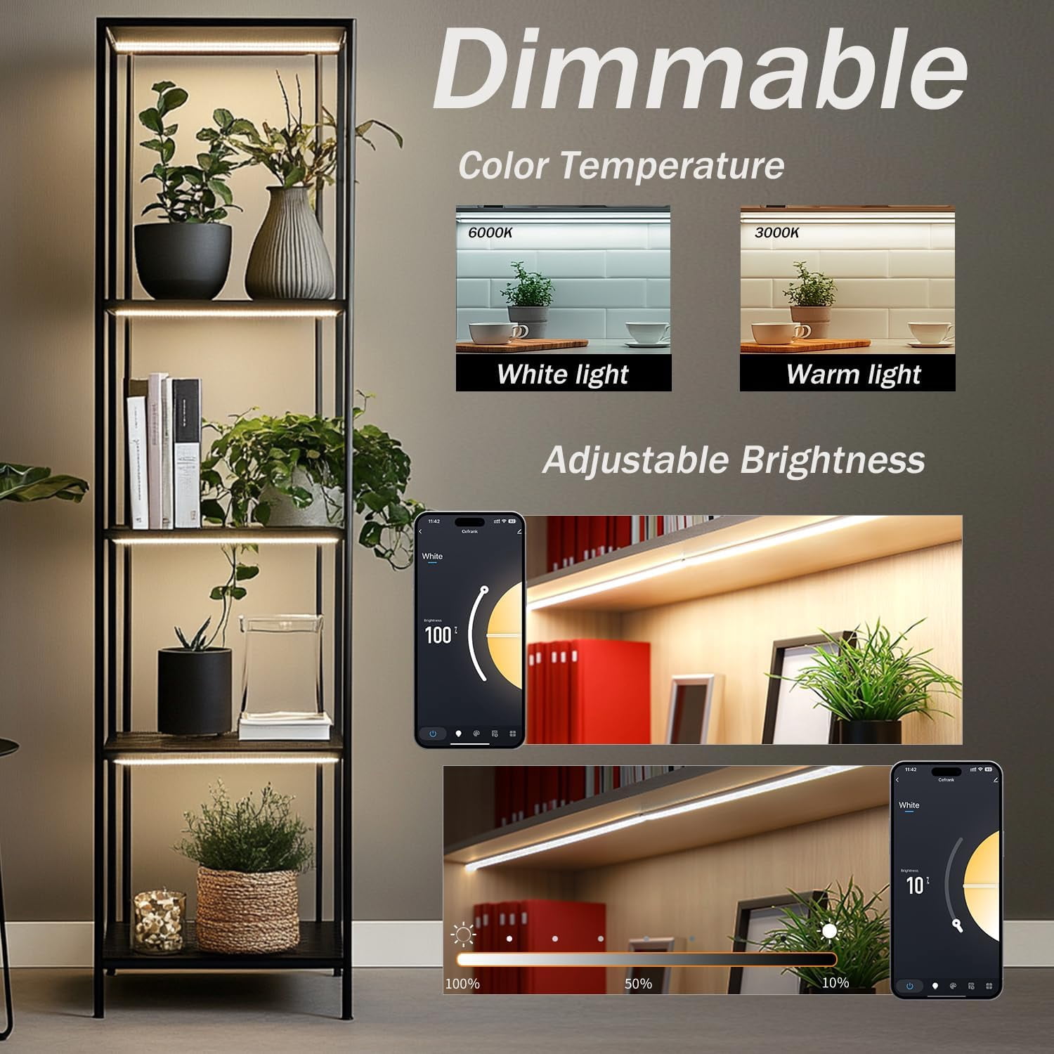 Cefrank Smart Under Cabinet Lights, 4-Pack 12" V-Shaped LED Bars - Voice & App Controlled, Dimmable 2700K-6000K, Easy 5-Minute Install