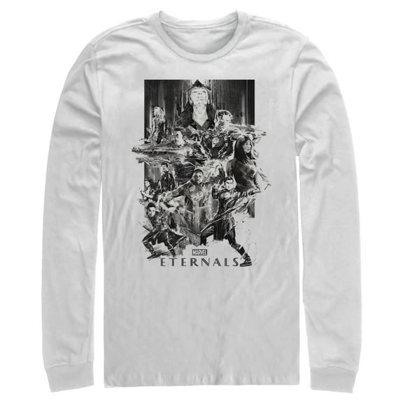 Men's Marvel Eternals Greyscale Poster  Long Sleeve Shirt White Medium