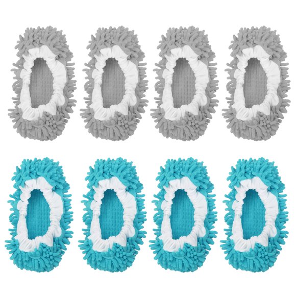 Uxcell Mop Slippers Washable Chenille Duster Cleaning Shoes Cover Grey/Blue 8 Pack