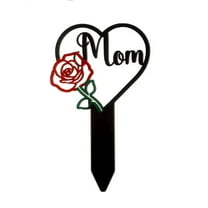 Mom Heart Memorial Plaque Metal Grave Rose Stake Bereavement Condolence Remembrance Decoration
