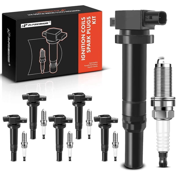A-Premium Set of 6 Ignition Coil Pack and Iridium Spark Plugs Compatible with Hyundai Santa Fe 2007-2009 & Kia Optima 2006-2010, Rondo 2007-2011, V6 2.4L 2.7L