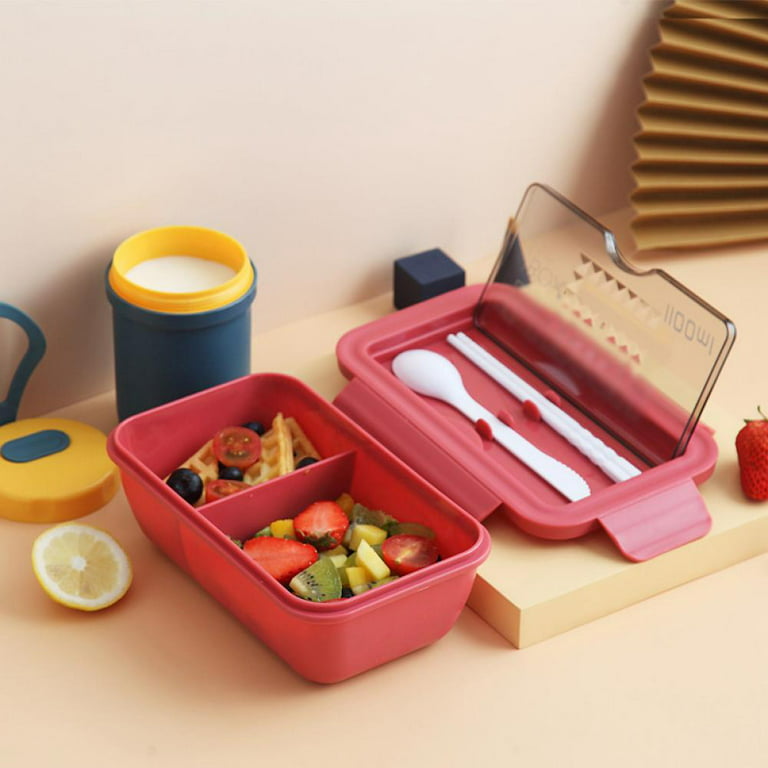 2 Compartments Lunch Box for Kids Adults Food Container Set Bento Storage Boxes, Size: 20.5 * 12.5 * 7.5cm, Green