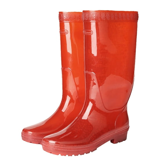 NOKIO Water-Resistant Mid-Length Rain Boots For Men, Men'S Casual Outdoor Waterproof Rubber Ankle Boots Men's Tall Rain Shoes Long Water Shoes Quick Drying Rain Boots Without Mesh Red Tea Color