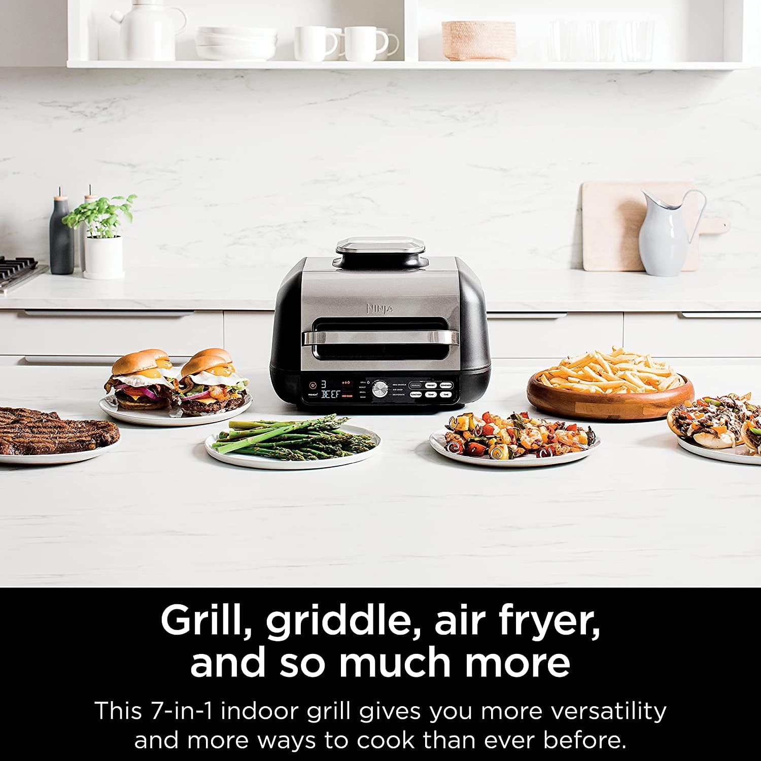 Restored Ninja IG651 Foodi Smart XL Pro 7in1 Indoor Grill/Griddle Combo, with Griddle, Air Fry, Dehydrate & More, Pro Power Grate, Flat Top Griddle, Crisper, Smart Thermometer, Black (Refurbished)