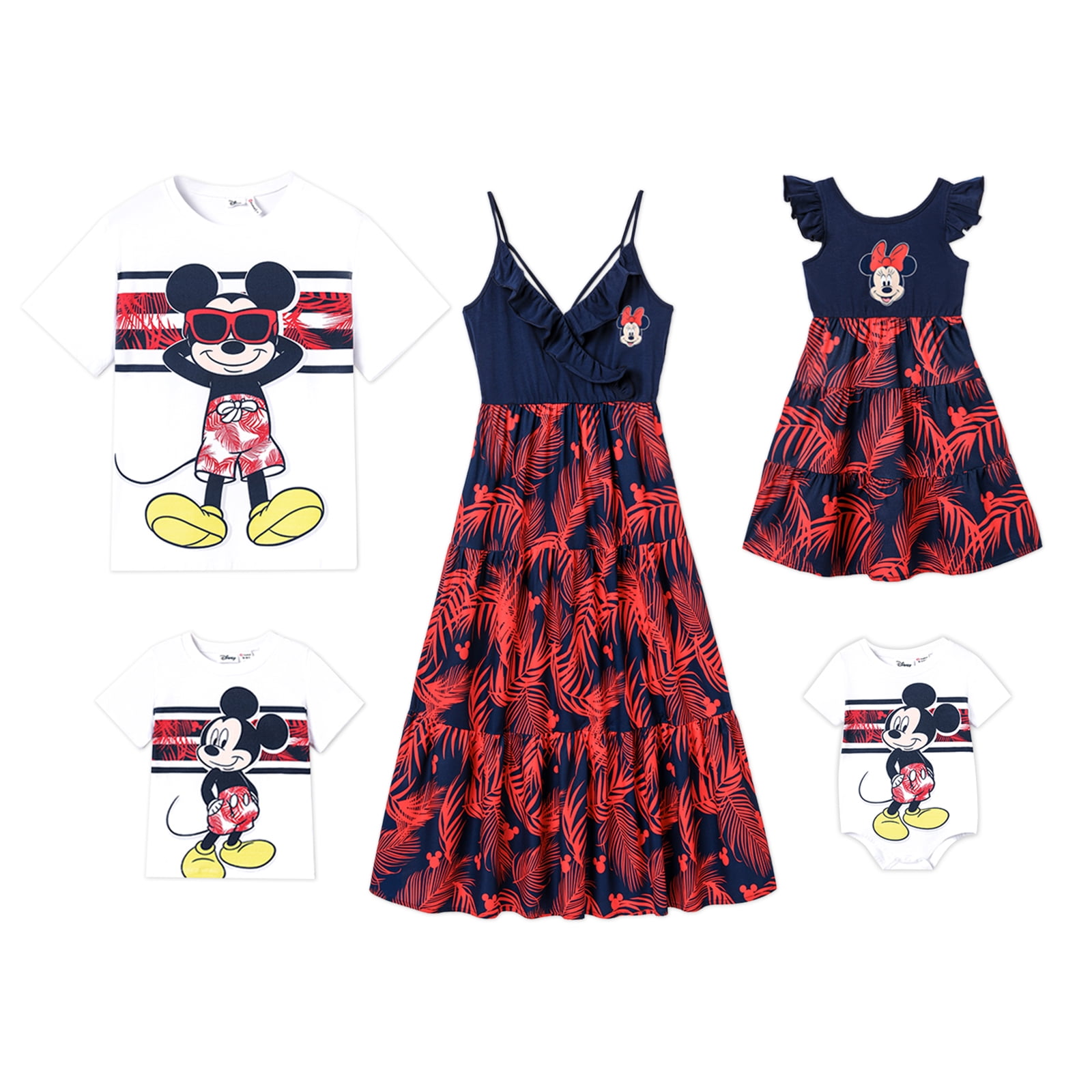 Disney Mickey Minnie Mouse Family Matching Plant Print Cami Dresses and Striped Tee Sets Walmart