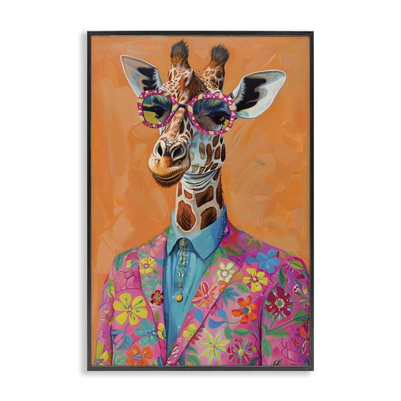 Stupell Industries Contemporary Bright & Trendy Giraffe in Suit Black Framed Giclee Art, 12 x 18, by LSR Design Studio