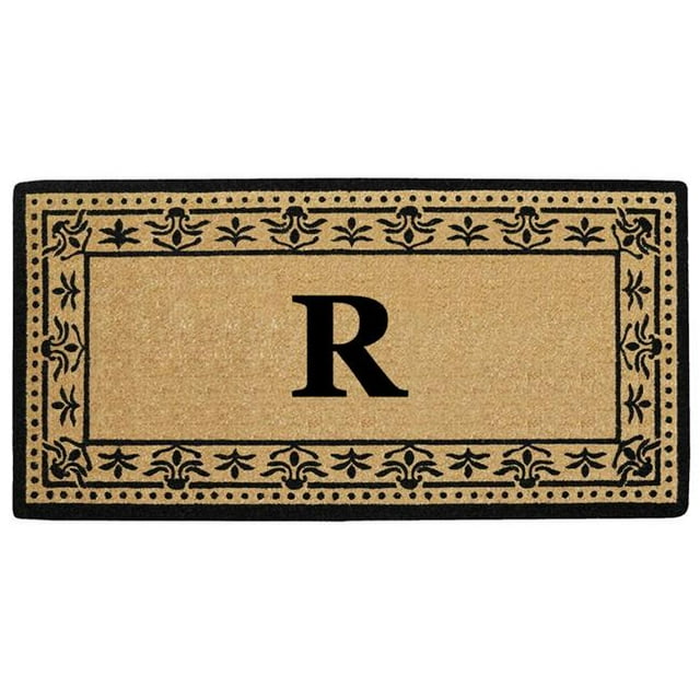 Nedia Home O2193R 22 x 36 in. Corinthian Heavy Duty Coir Door Mat, Monogrammed R - Black