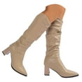 thumbnail image 3 of UngA Women Boot Pointed Toe Slouchy Boots Wedge Heels Slouch Pull On Wide Calf Boots for Women Mid Calf Khaki,Size 7.5, 3 of 7