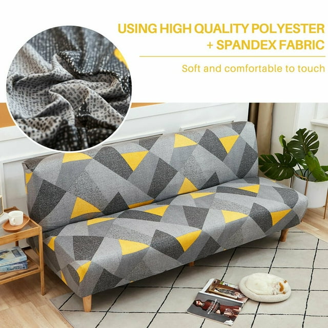 2024 Big Size Folding Sofa Bed Cover Printing Geometric Futon Slipcover Polyester Elastic Fabric All-Inclusive Cover Furniture Protector #05 Grey triangle