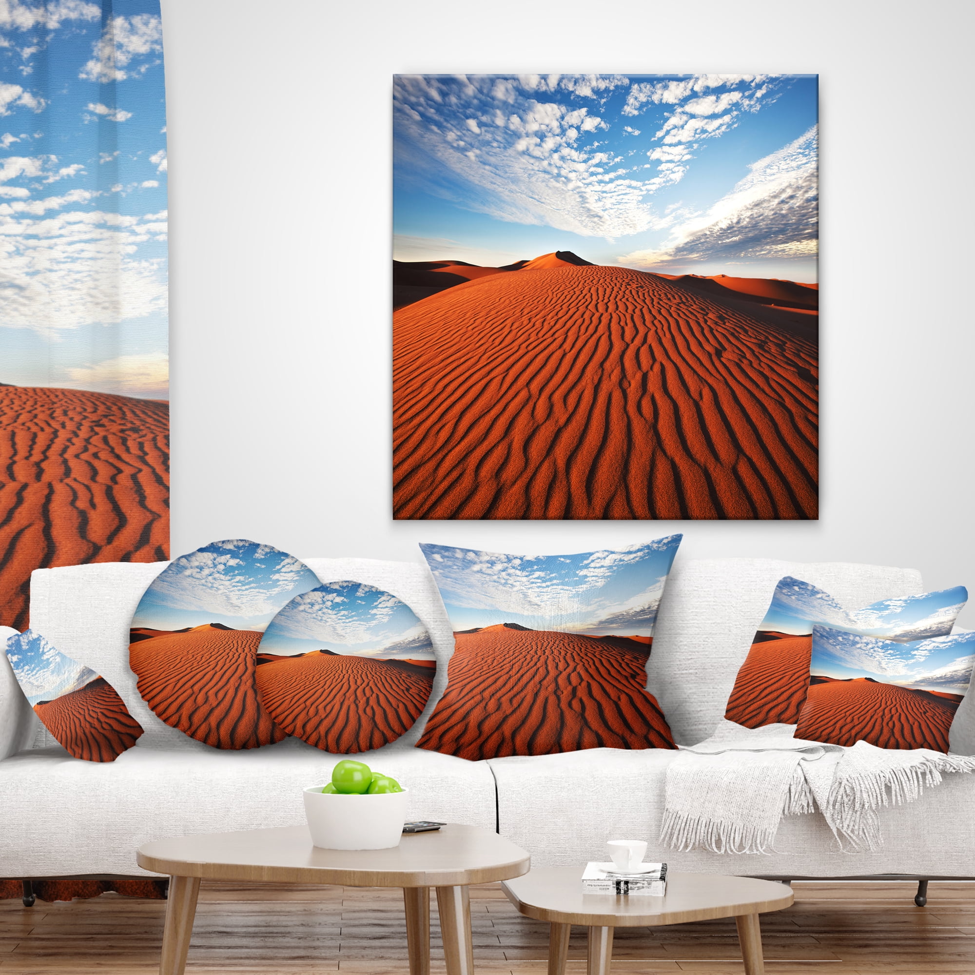 Designart Sahara Dunes under Bright Sky - Landscape Printed Throw Pillow - 12x20