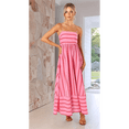 thumbnail image 6 of Women'S Striped Back Smocked Maxi Dress Spaghetti Strap Cut Out Flowy Swing Long Dress Watermelon Red S, 6 of 9