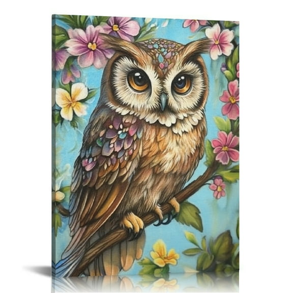 Creowell Owl Flowers Branch Canvas Wall Art Home Decor 12x16 16x20 12x16in
