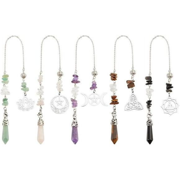 5 Pcs Natural Gemstones Pendulum 5 Styles Dowsing Pendulum Reki Gemstone Chips Pendulum for Women Man Divination Meditation