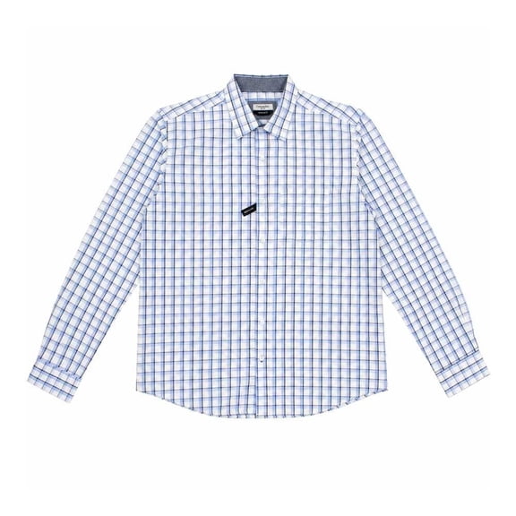 Camisa George para Hombre Manga Larga Diseño Cuadrados Corte Fit Regular Azul Talla M