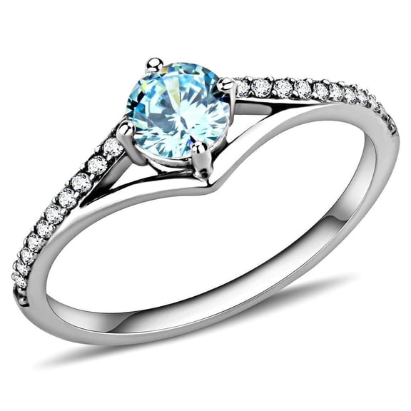 Womens Ring Stainless Steel Ring with AAA Grade CZ in Sea Blue