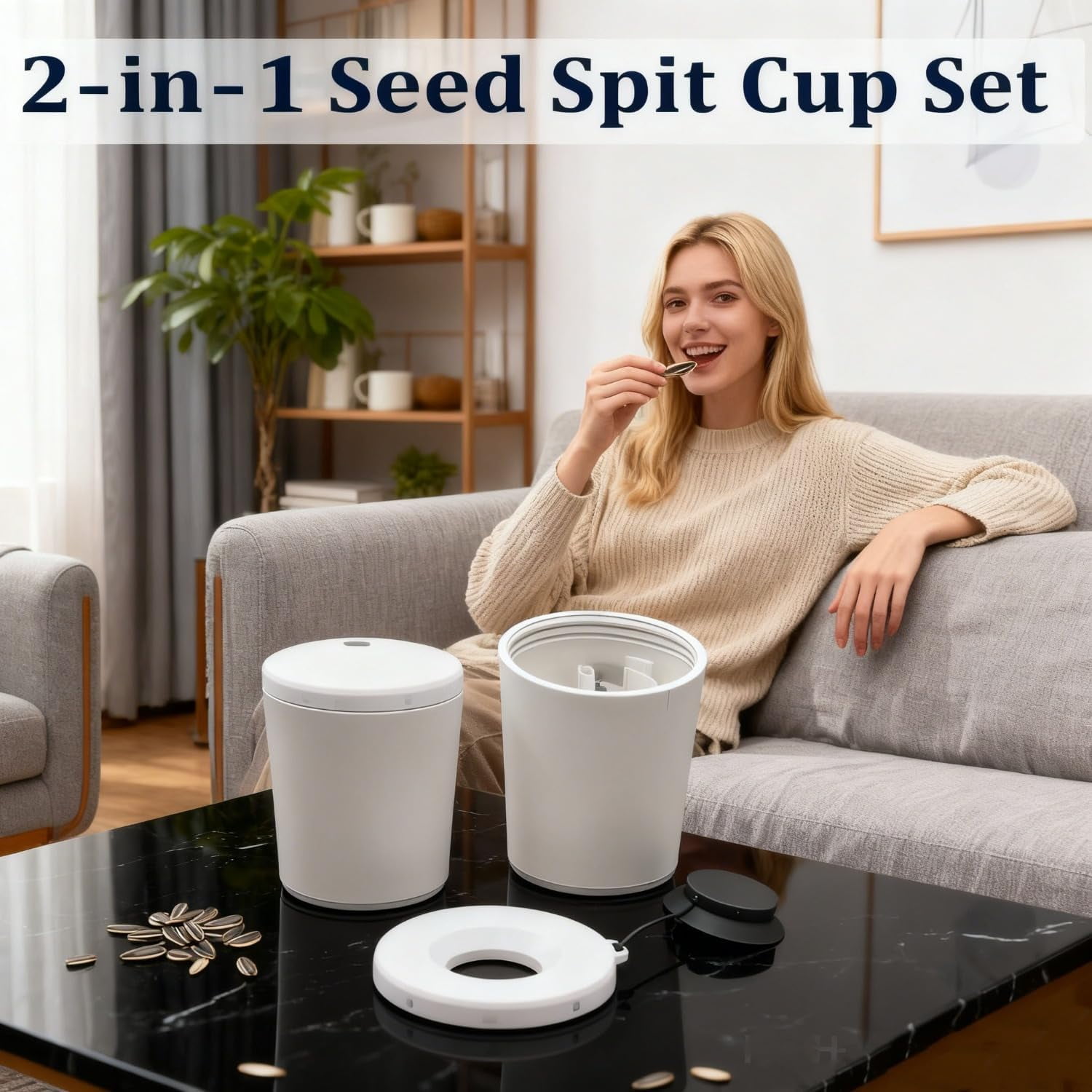 Portable Sunflower Seed Spit Cup with Shell Storage, 3D Printed Compartment Snack Container for Pistachios & Seeds, Mess-Free Snacking for Car, Travel, Baseball Games (Green)