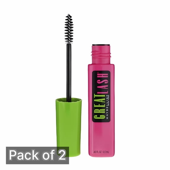 Maybelline Makeup Great Lash Washable Mascara, Brownish Black Volumizing Mascara, 0.43 fl oz (Pack of 2)