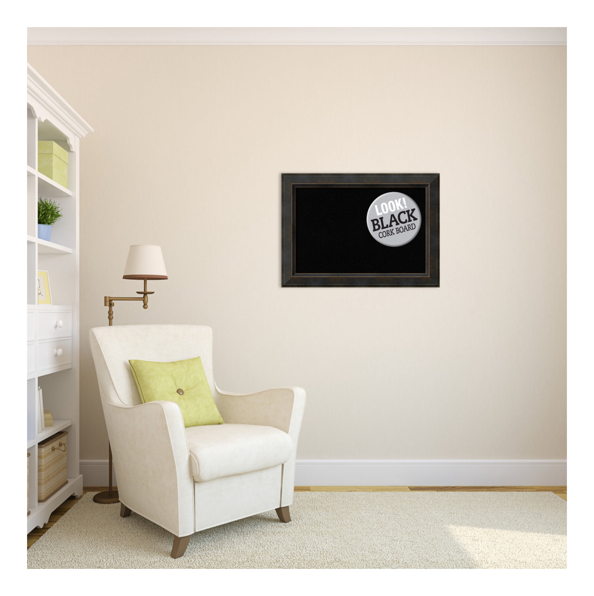 Amanti Art Natural Cork Board Wood Framed Signore Bronze Bulletin Board 28 in. x 20 in.
