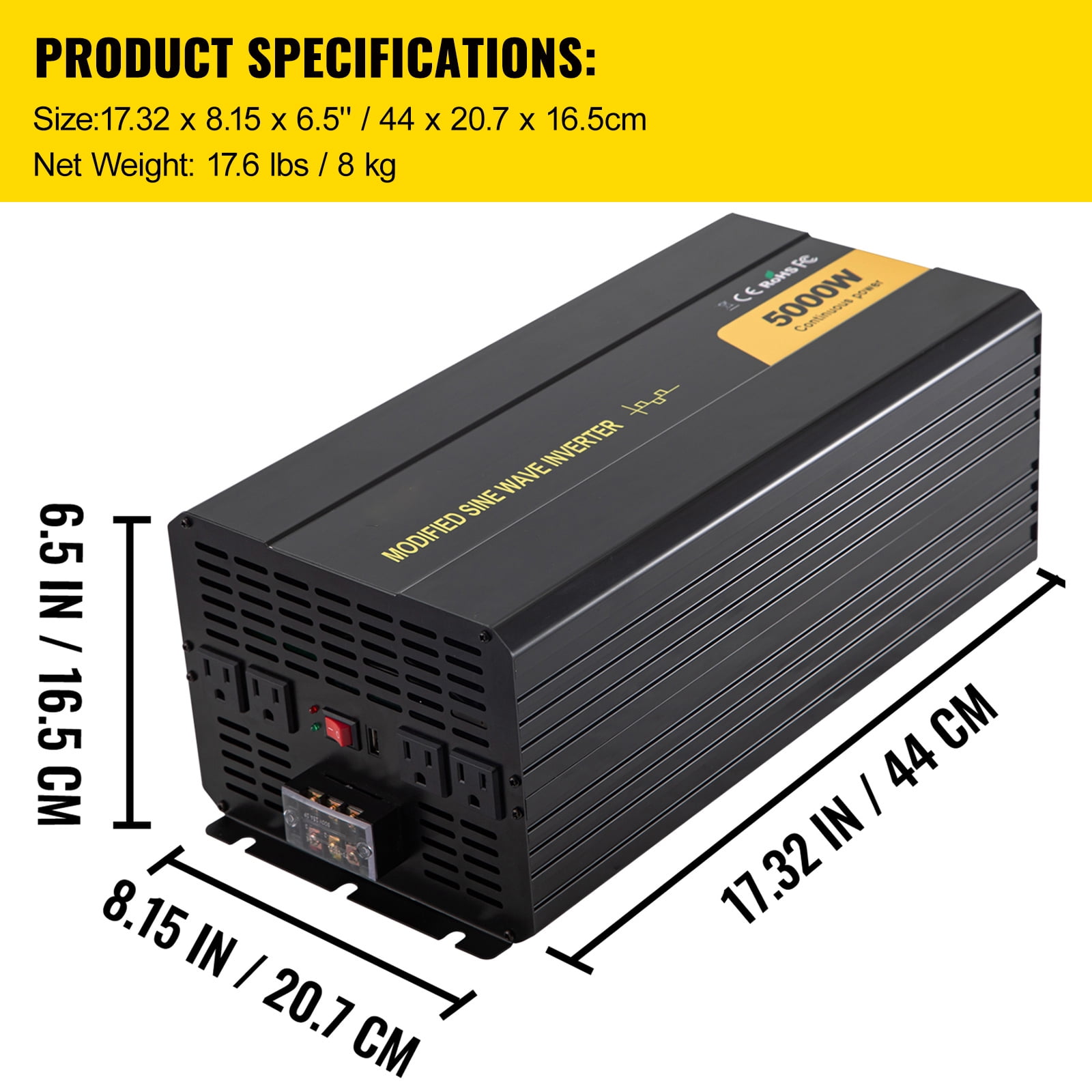 BENTISM GYM-5000W 120V 5000-Watt Continuous 10000-Watt Surge Power Inverter