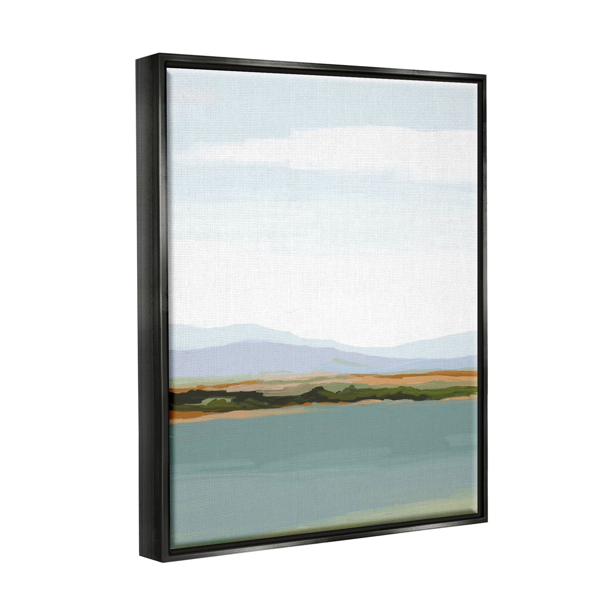 Stupell Industries Muted Lake Landscape Abstract Painting Black Floater Framed Art Print Wall Art, 17 x 21
