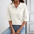 thumbnail image 6 of Women's Knit Polo Sweater, Notch V-Neck 3/4 Sleeve Lightweight Pullover Pullover for Casual Office Commute & Dating, White, XL, 6 of 7