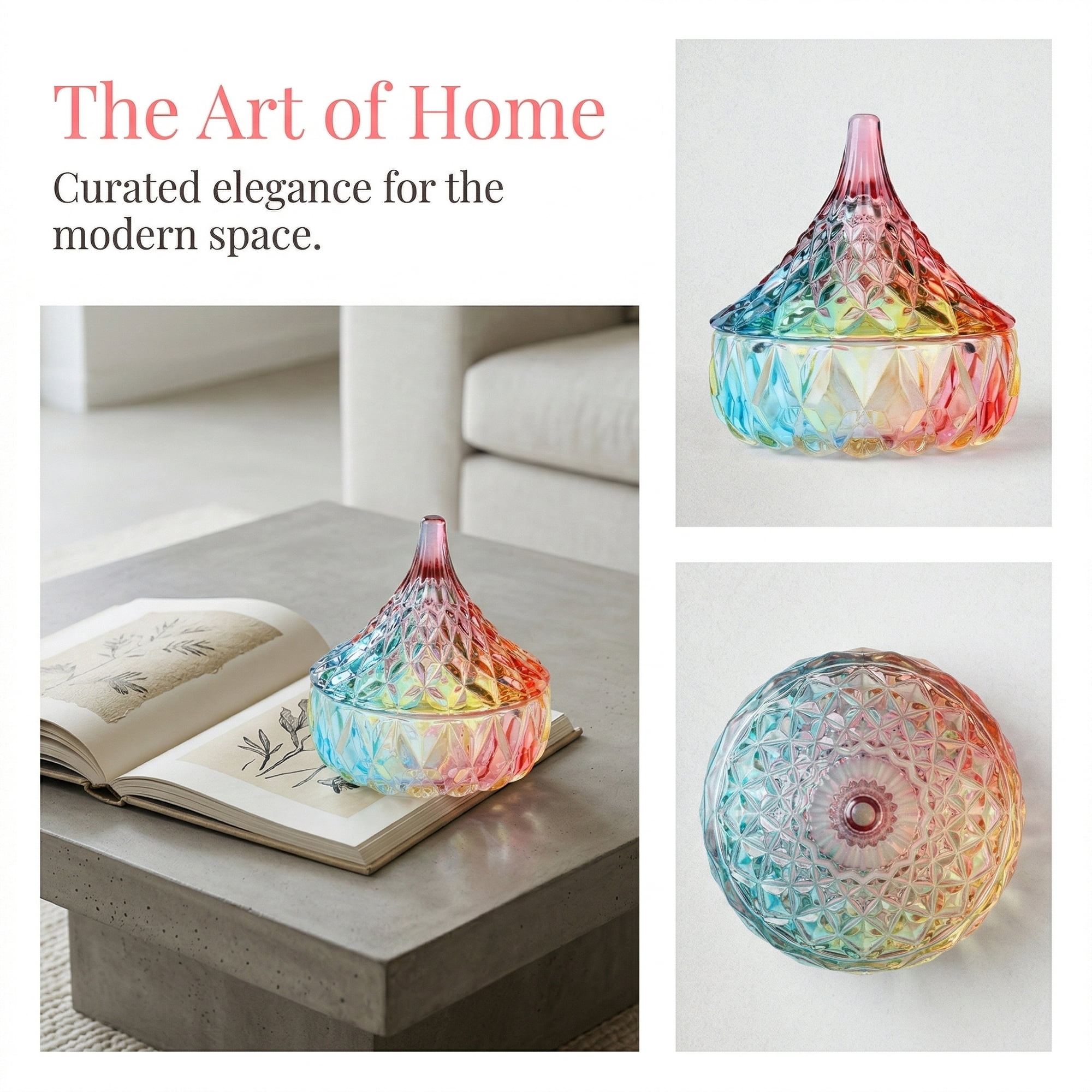 Unique Bargains Crystal Glass Storage Jar with Lid Jewelry Trinket Box Colorful