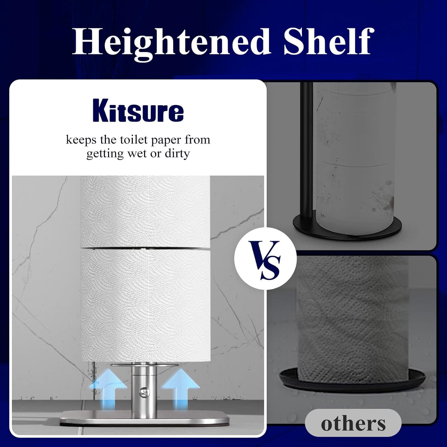 Toilet Paper Holder Free Standing – Rustproof Metal Toilet Paper Stand for 4 Rolls with Anti-Slip Base and Shelf for Phone & Small Items, Bathroom Organizers and Storage, Medium, Chrome Silver