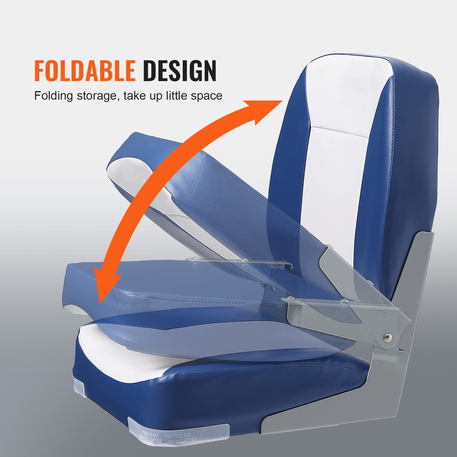 KFFKFF Marine Seat, 18.9" Compact Low Back, Thick Sponge Cushion Folding Seat for Boats, Ideal for Fishing, Touring, Speedboats, Canoes, Single Unit