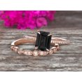 thumbnail image 5 of 2 Carat 7x5mm Emerald Cut Art Deco Black Diamond Moissanite 10k Rose Gold Wedding Set Engagement Ring Anniversary Ring Surprise, 5 of 5
