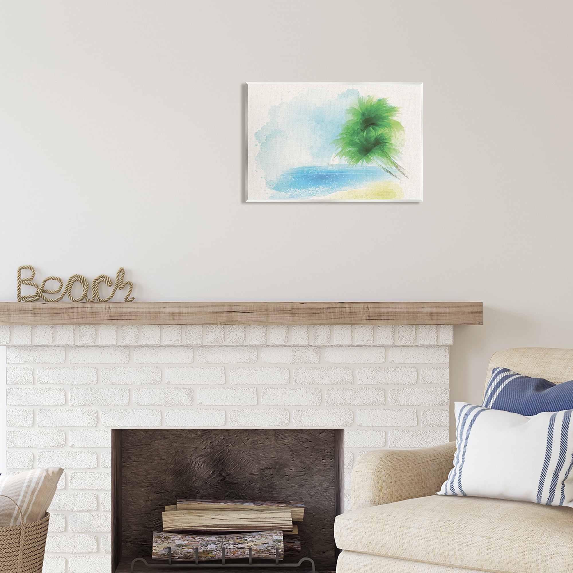 Stupell Industries Simple Palm Tree Beach Painting Coastal Painting Unframed Art Print Wall Art