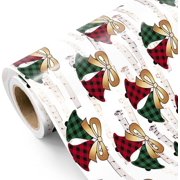 Music Note Christmas Wrapping Paper Roll - Mini Roll - 17 Inch x 16.5 Feet - Buffalo Plaid Christmas Bells and Music Note Wrapping Paper for Xmas Holiday, Party Celebration