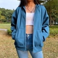 thumbnail image 1 of Veste à Capuche Zippée en Coton Mélangé pour Femmes Grande Taille Ample Fine pour Haut Bleu m, 1 of 7