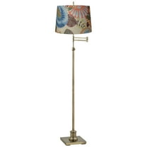 360 Lighting Swing Arm Floor Lamp Adjustable Height 70" Tall Antique Brass Tropic Flower Drum Shade for Living Room Reading Bedroom Office