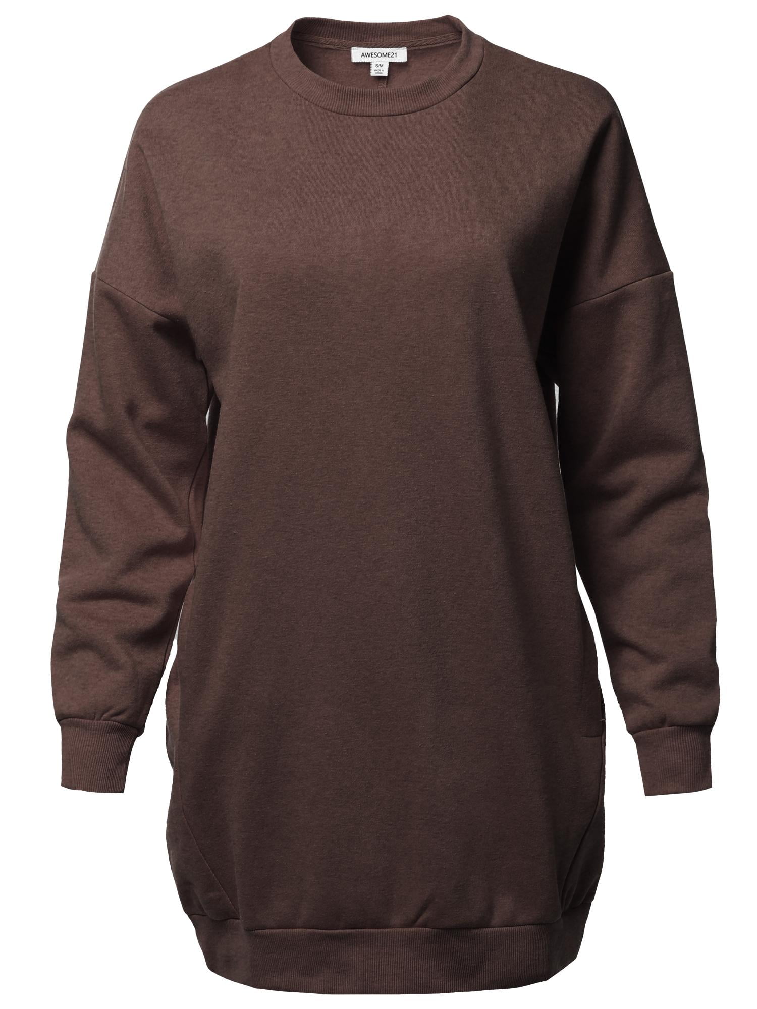 FashionOutfit - FashionOutfit Women's Casual Over-Sized Loose Fit Round Neck Tunic Length 