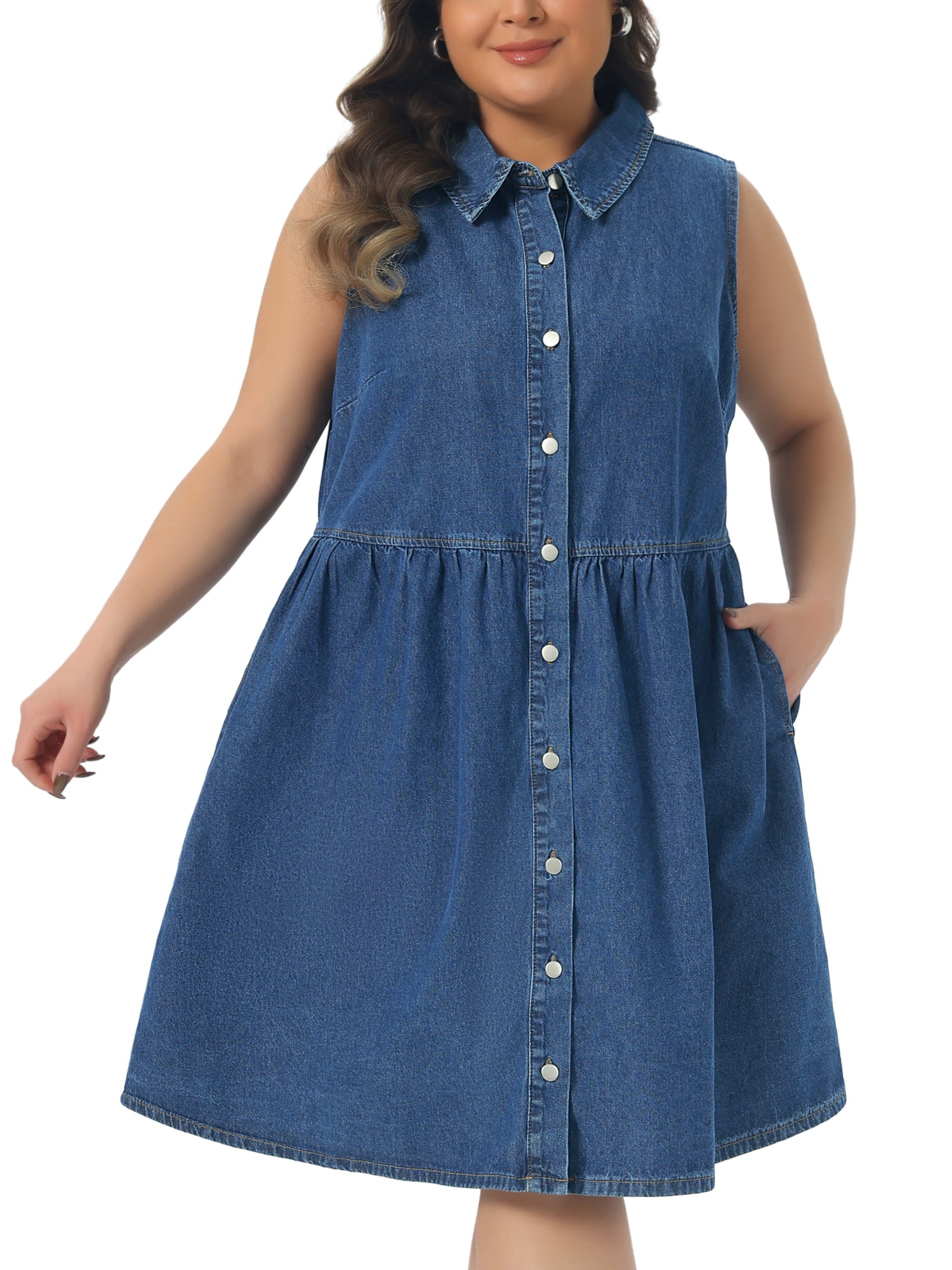 DARING DIVA Women's Plus Denim Dress Sleeveless Babydoll 2X Blue
