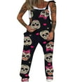 thumbnail image 1 of EIMELI Women Halloween Outfits Bib Pants Skull Pattern Jumpsuit Plus Size Adjustable Straps Overalls, 1 of 6