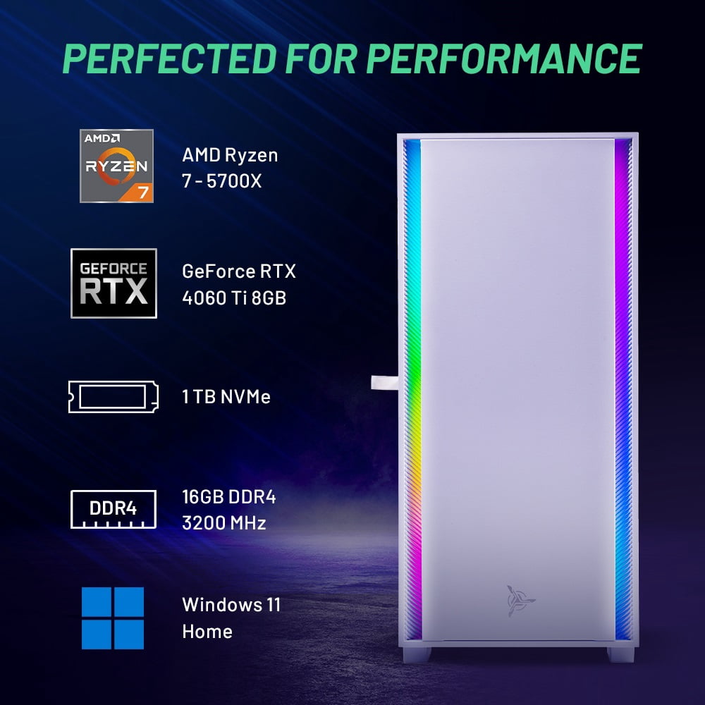 Skytech Shiva Gaming PC Desktop AMD Ryzen 7 5700X NVIDIA Geforce RTX 4060 Ti 1TB SSD 16GB RAM, AIO Liquid Cooling Windows 11