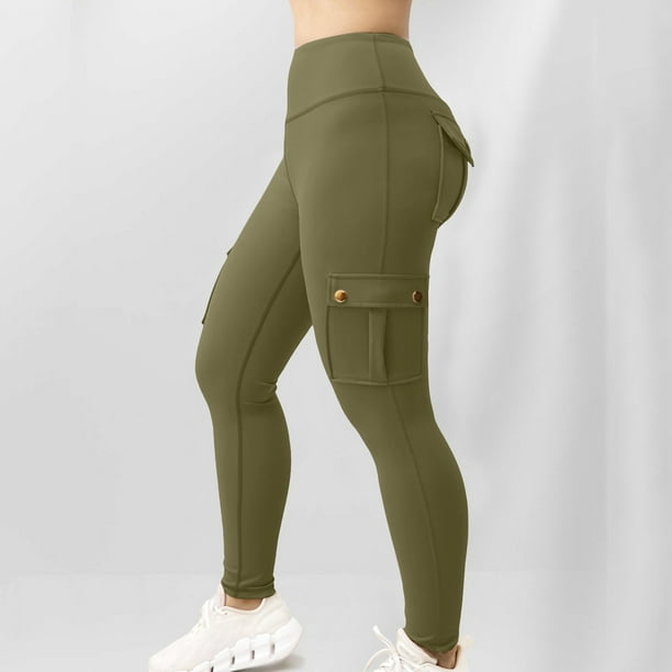 MKLEKYY Leggings deportivos para mujer, pantalones de yoga básicos, de cintura ancha, lisos, con múltiples bolsillos