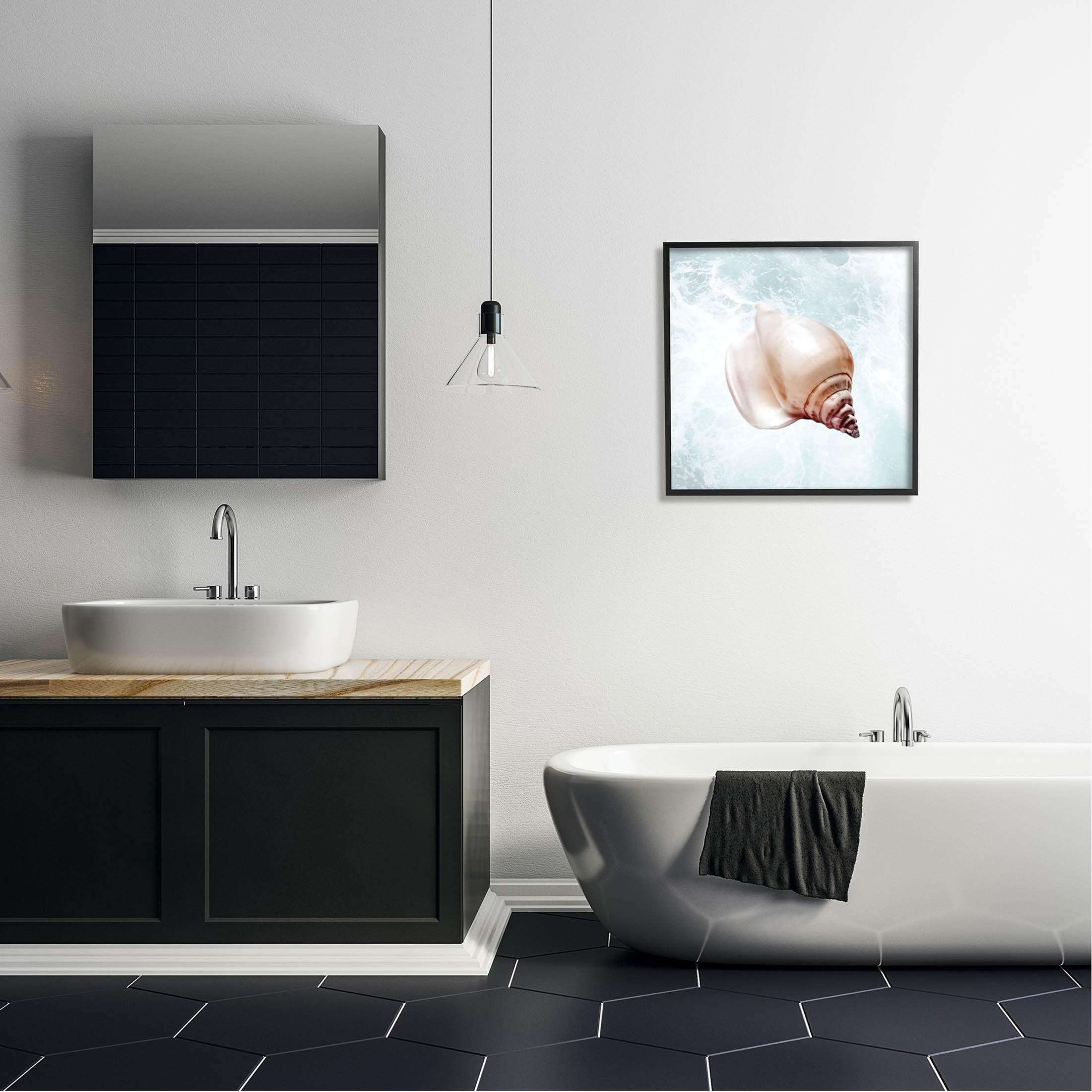 Stupell Industries Nautical Beach Seashell Graphic Art Black Framed Art Print Wall Art, Design by Marcus Prime