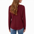 thumbnail image 4 of Towmus Long Sleeve Shirts for Women Fall Clothes Tunic Tops Loose Fit Dressy Crewneck Pullover Sweaters with Button Cross Hem, Wine, M, 4 of 6