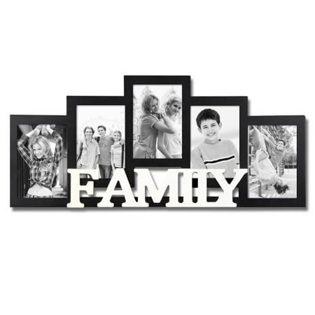 Photo Frame Black And White Adeco Decorative Black and White Wood Family Wall Hanging Picture Photo Frame 5 Openings 4x6 ()