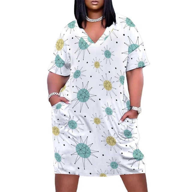 Vestido de bolsillo suelto con estampado de la era atómica de mediados de siglo con destellos estelares franciscanos, vestido para niñas, vestido para mujeres, ropa de fiesta