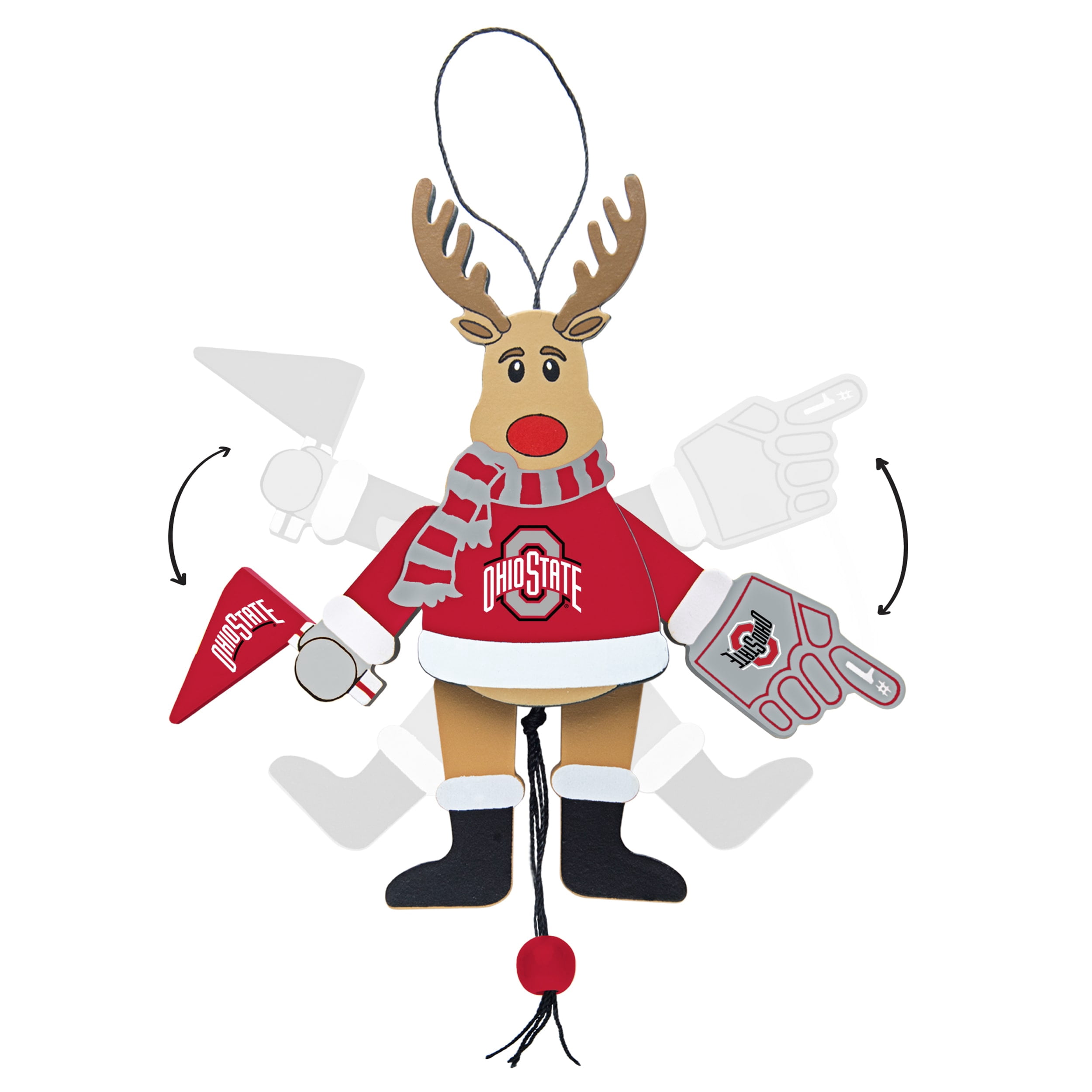 Topperscot by Boelter Brands NCAA Wooden Cheering Reindeer Ornament, Ohio State Buckeyes