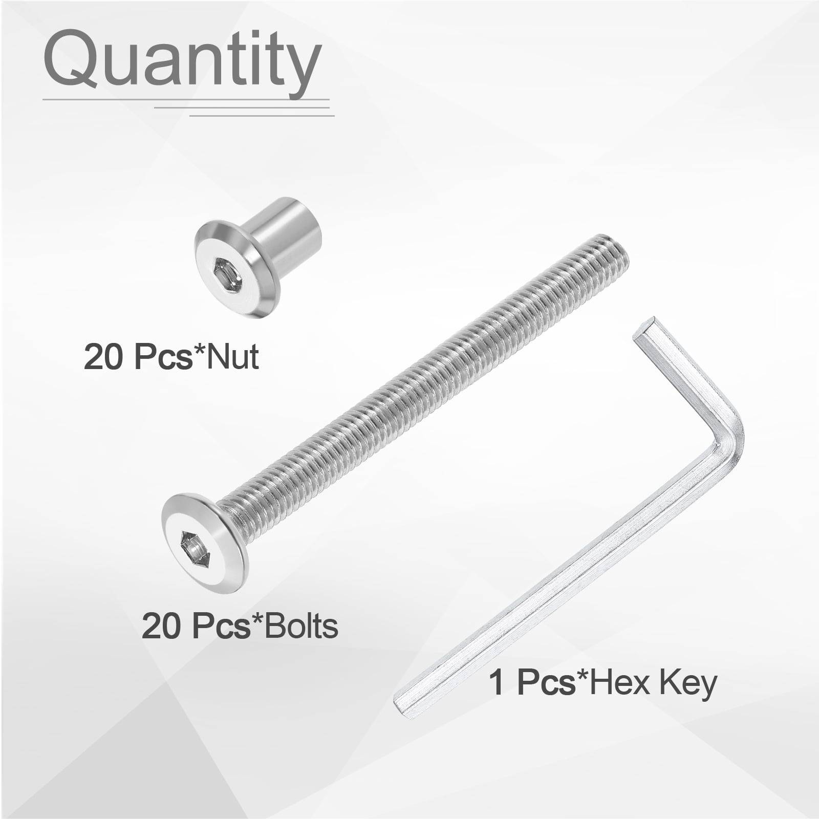 Uxcell 20Sets M6x65mm Hex Drive Socket Cap Bolt M6*10mm Nuts with M4 Hex Wrench Silver