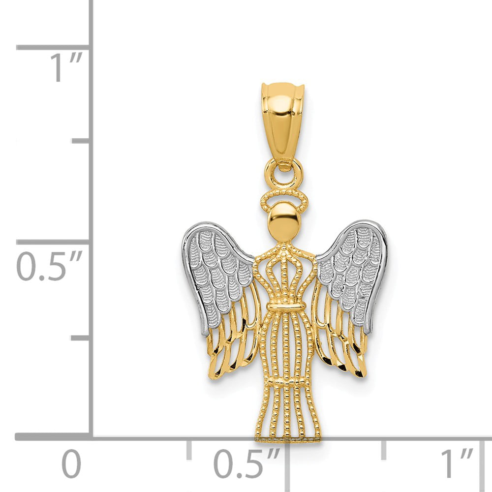 14mm x 25mm Solid 14k Yellow and White Gold Two Tone Angel Pendant