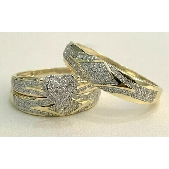 Hitanshu Jewels 3CT Round Cubic ZIrconia Trio Unisex Wedding Ring In 14K Yellow Gold Finish