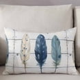 thumbnail image 3 of Blue Beige Feathers Throw Pillow Cover 12 x 20 Inch Decorative Pillow Cover Boho Watercolor Vintage Wood Grain Lumbar Pillowcase Seasonal Rectangle Cushion Case for Couch Sofa Bed Living Room, 3 of 7