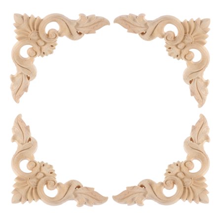 4pcs Wood Flower Carved Corner Rose Flower Shape Onlay Applique Vintage Style Furniture DIY Applique Home Door Wall Cabinet Mirror Frame Bed Dresser Decor